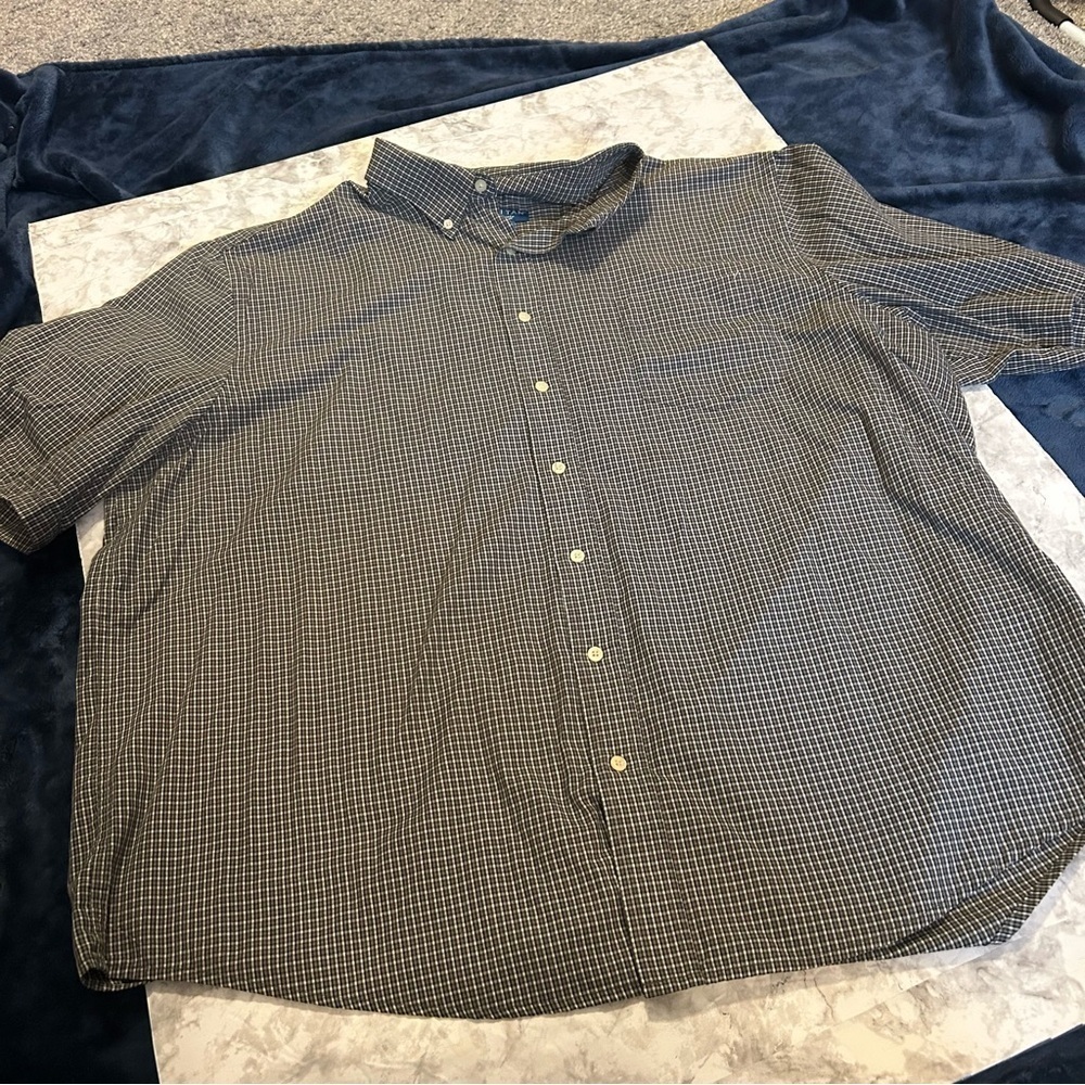 Men’s Puritan Black/Gray Checkered Short Sleeve Button Up Shirt Size 3XL